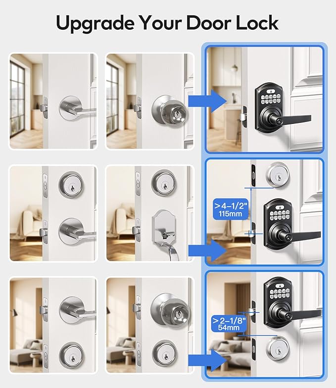 TEEHO TE019 Smart Keypad Door Lock with Handle, App Control, Keyless Entry Electronic Lock, Remote One-Time Codes, Auto Lock, Passage Mode, for Bedroom, Interior Door & Rental, Matte Black