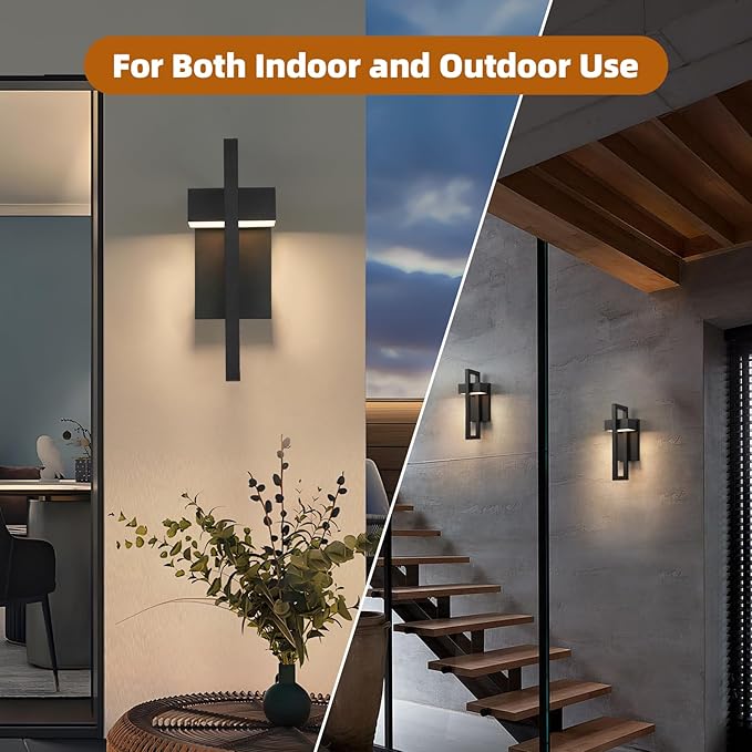 tewei LED Outdoor Wall Sconce Modern Exterior Lighting Fixtures, Matte Black Outdoor Front Porch Lights LED Outside Wall Mount Lights for House, Hallway, Warm White 3000K, 2 Pack
