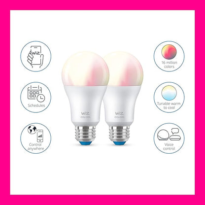 WiZ 60W Color LED Smart Bulb 2-Pack + WiZ Remote Control for WiZ WiFi Products - Smart Lighting Bundle