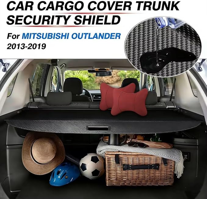 Powerty Retractable Cargo Cover for 2013-2021 Mitsubishi Outlander 2.0 Displacement (Manual Tailgate), Carbon Fiber Trunk Cover Privacy Screen for Outlander Accessories (Not for Electric Liftgate)