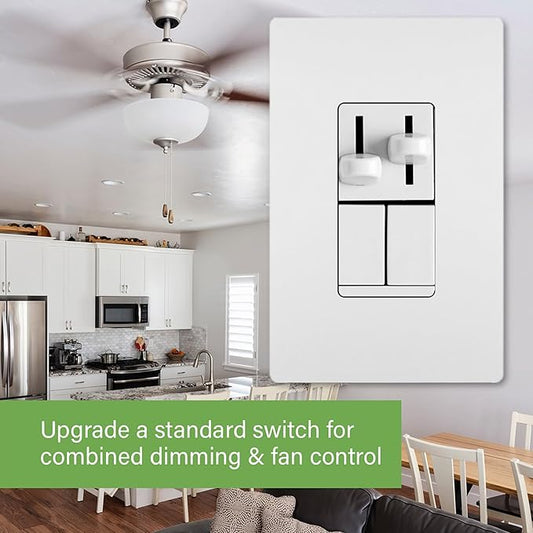 Legrand Pass & Seymour 300W LS Series Preset Dimmer Light Switch for Incandescent & Halogen Bulbs Plus 1.6A Ceiling Fan Control, 3-Way, LSDC163PWV, White, 1 Count