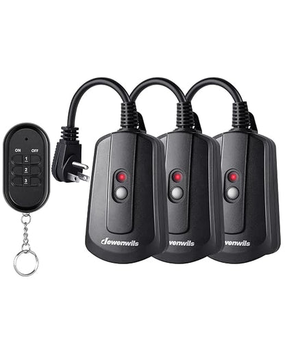 DEWENWILS Outdoor Wireless Remote Control Outlet Kit, Waterproof Electrical Plug for Indoor Outdoor Lights, Separately Controlled 3 Pack Receivers, 100 Feet RF Signal, UL Listed