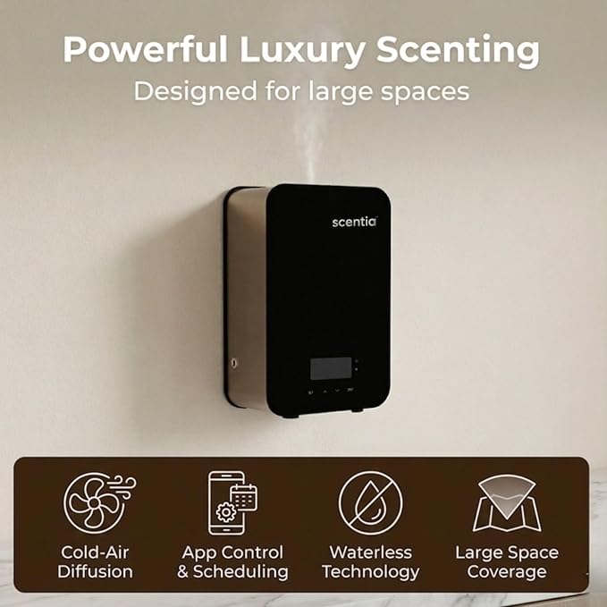 HVAC Scent Diffuser System with App | Waterless Diffuser for Home, Office, Large Room, Studio, Yoga,| Coverage Upto 2500 Sq.ft | Scentia CASA SC 2000 Black/Rose Gold