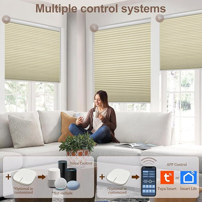 Godark Motorized Blackout Cellular Shades Compatible with Alexa/Google Home Electric Blinds Smart Honeycomb Shades for Windows Automatic Blinds with Remote Custom Size-Beige