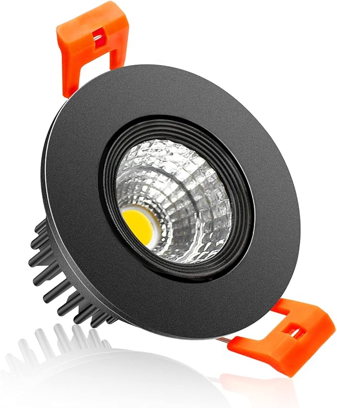 2Inch LED Recessed Ceiling Light, 3W Dimmable LED Downlight, 60 Beam Angle COB Recessed Lights with Driver, Daylight White 5000K-5500K, 25W Halogen Bulbs Equivalent for Ceiling Lighting, Black 1Pack