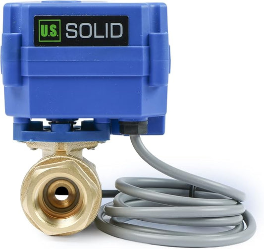 U.S. Solid Water Leak Detector with Auto Shutoff Valve, Sound Alarm, 1/2" Motorized Brass Ball Valve & 3 Sensors, Home Flood Prevention & Water Damage Defense for Basement, Laundry, Water Heater