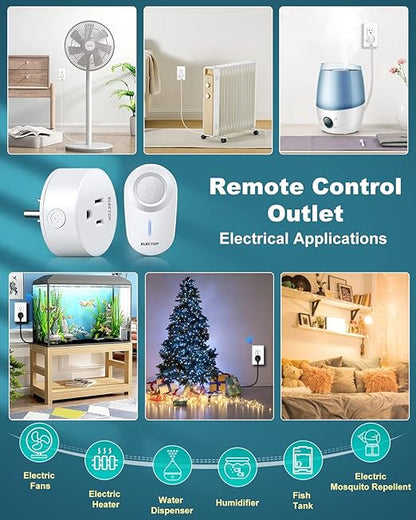 Remote Control Outlet, ELECTOP 15A/1500W Wireless Outlet Power Switch, No Wire Long Range Electrical Switch Plug On/Off for Lights, Fans, Christmas Lights, Household Appliance, 4000V Anti Surge