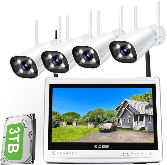 Expandable 16CH NVR Wireless Security Camera System with 12.5" Monitor, 4PCS 5MP Surveillance Camera Human Detection, Spotlight, Siren Alarm, 2-Way Audio, Night Vision, 3TB HDD