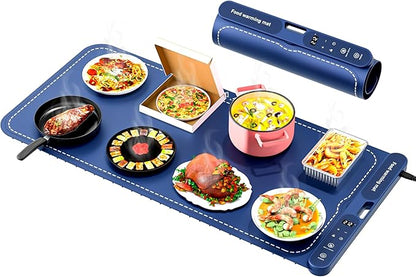 Electric Warming Tray&Food Warming MatFast Full Surface Electric Warming Tray with 7 Temp-Settings & 8H Timer, Portable Roll Up Food Warmer for Gatherings Parties Buffet-Oversized (Blue, 32''X15'')