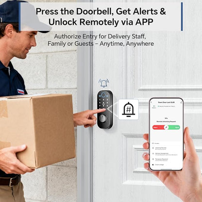 Ulecoce DL08 Fingerprint Smart Deadbolt with App Control, Mate Black | 5‑in‑1 Smart Deadbolt with Remote Control, Auto‑Lock, Touchscreen Keypad, 5 Keys & 2 Fobs, USB‑C Port, ANSI Grade 3 Security