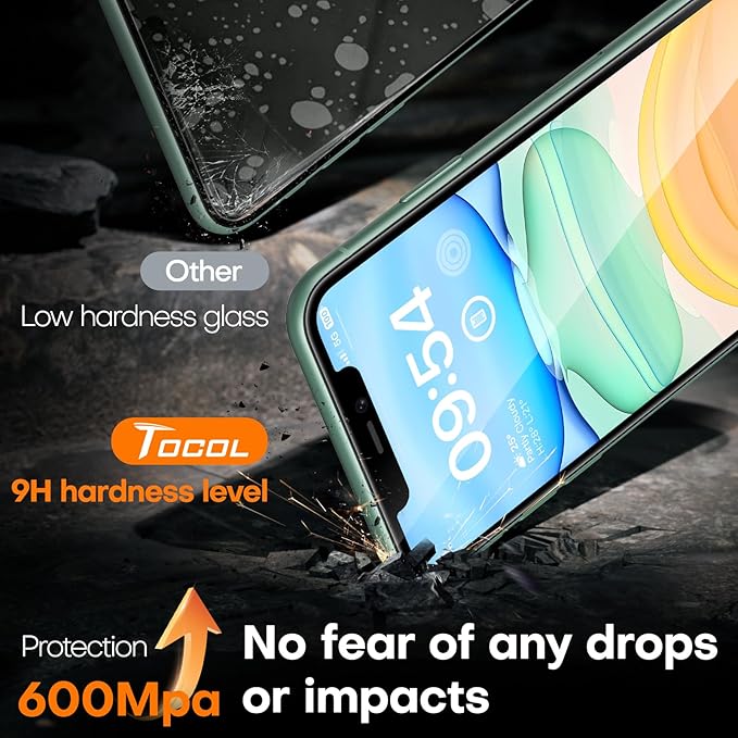 TOCOL for iPhone 11 / iPhone XR Screen Protector 9H Hardness Military Grade Shatterproof HD Tempered Glass Full Coverage Easy Installation Case Friendly 2 Pack | HD, Tempered Glass, Full Coverage, Anti-Fingerprint, Easy Installation