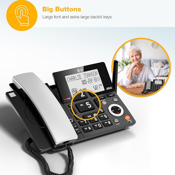 AT&T CL84118 DECT 6.0 Corded/Cordless Phone | Works During Power Outages, Smart Call Blocker, Answering Machine, Caller ID Announce, Big Buttons