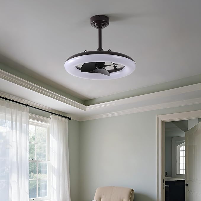 OVAL AIR AIR8001A Piero 21.5" Contemporary Minimalist 6-Speed Metal Mobile-App/Remote-Controlled Dimmable Smart Integrated LED Ceiling Fan Bedroom, Living Room, Dining Room, Deep Espresso Bronze