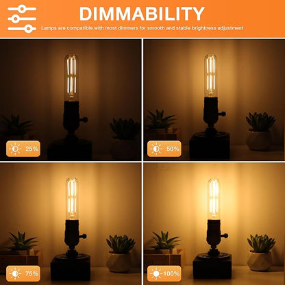 ToBeGreat T30 LED Light Bulbs 6 Watt Equivalent 60W E26 Tubular Bulbs T10 Edison LED Filament Bulb Warm White 2700K,Desk Lamp,Bedbroom Cafe Restaurant Party,Dimmable (Warm White 2700K, 5 in (6pack))
