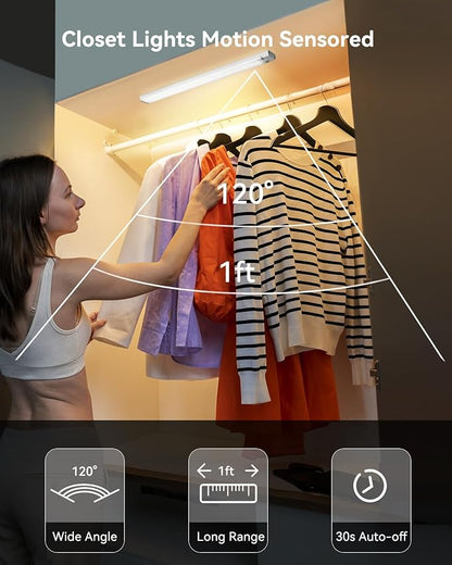 Under Cabinet Lighting 6 Packs with 1 Charging Station, Rechargeable Motion Sensor Light Indoor, 8 Inches, 3 Color Temps, 29LEDs Dimmable Closet Light Stick on, Under Counter Lights for Kitchen