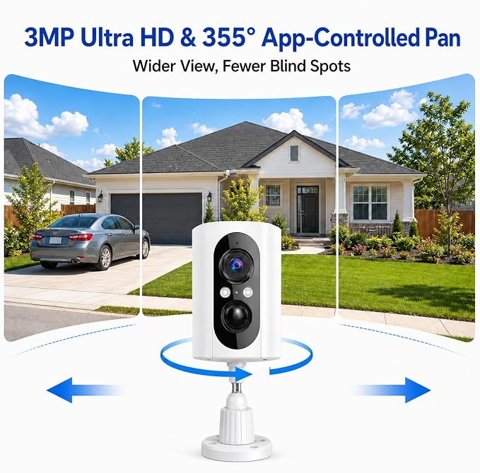 355° Pan Rotate Cameras 2 Pack, 2K Video, Security Cameras Wireless Outdoor