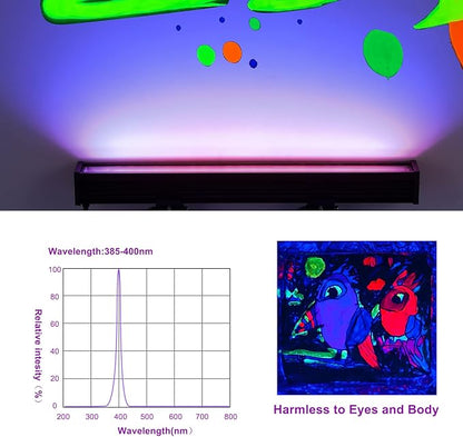4-Pack LED Black Light Bar, Blacklight Bar with IP65 Waterproof, Glow-in-The-Dark Party Lights for Indoor/Outdoor Stage Lighting, Halloween, and Body Paint