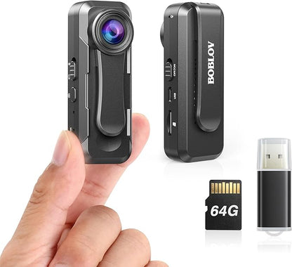 BOBLOV W1 64GB HD 1080P Body Worn Camera, Wearable Body Cam with 2 Clips, Loop Recording Body Camera Support Time Stamp, Back Clip for Traveling, Driver, Delivery Man, Lecture Recording