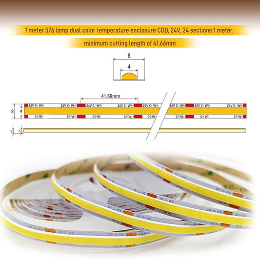 Pandery COB LED Strip Light,CCT Dimmable Strips Light,2700K-6500K,50ft/15m,8mm Wide,CRI90+ 24V LED Strips Kit with Bluetooth APP Control/Music Mode,for Bedroom,Kitchen,DIY Lighting