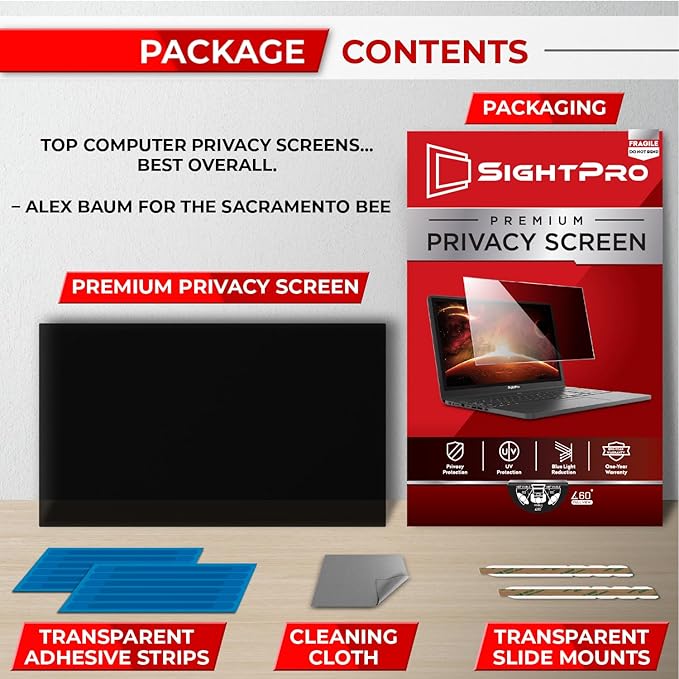 SightPro 15.6 Inch 16:9 Laptop Privacy Screen Filter - Computer Monitor Privacy Shield and Anti-Glare Protector