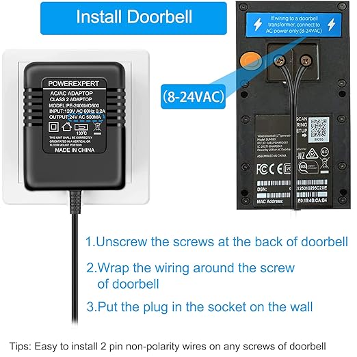Doorbell Transformer, AC 24 Volt Transformer for Ring C Wire Adapter Thermostat Cord Compatible with Ring Doorbell, Wyze, Nest Ecobee, Honeywell, Eufy and Nest Hello Video Doorbells, Black
