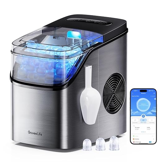 GoveeLife Smart Ice Maker, 9 Ice Cubes in 6 Mins 3 Sizes, 26lbs/Day, Silver | Countertop Ice Maker with App & Voice Control, Self Cleaning, RGB Lights, Portable Ice Machine with Scoop for Kitchen, Party