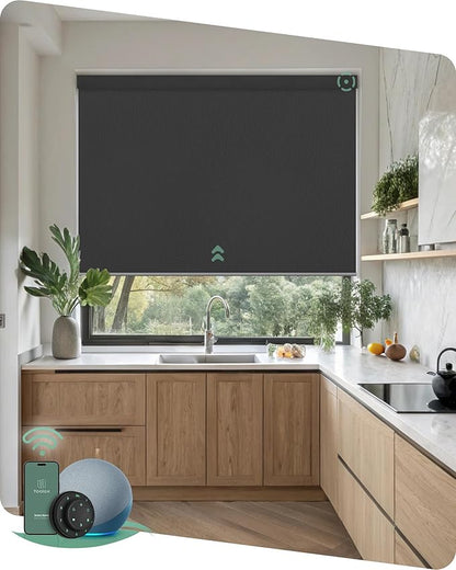 Yoolax Motorized Blinds with Remote, 100% Blackout Smart Blinds, Waterproof Motorized Shades Work with Alexa, Google, Apple Homekit, Custom Electric Shades Voice Control (Vinyl Dark Gray)