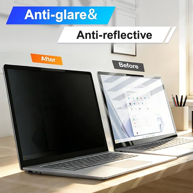 Magnetic Laptop Privacy Screen Filter 13.3 Inch for 16:9 Computer Monitor, Removable Anti Blue Light Privacy Shield, Anti-Glare Protector Compatible with Dell Hp Asus Lenovo