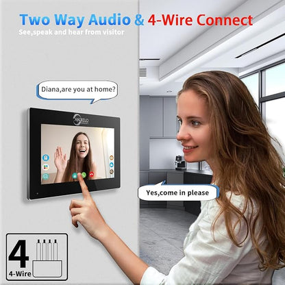 ANJIELO SMART Wired Video Doorbell with Indoor Monitor,Video Intercom System, Hardwired Door Entry Camera with Two-Way Audio, Motion Detection, Remote Unlock for Home Security(Black)