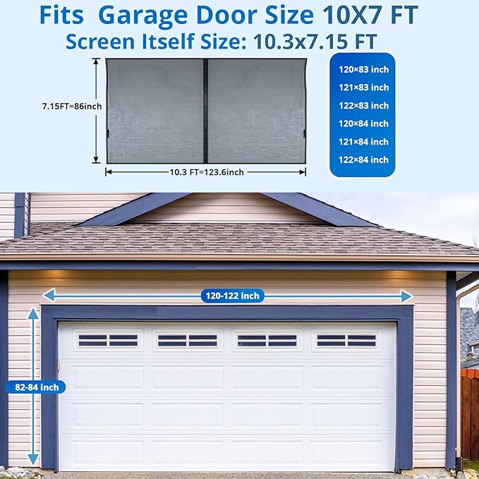 Garage Door Screen for 1 Car 10x7FT, Magnetic Screen Garage with Retractable Fiberglass Mesh and Heavy Duty Weighted Bottom, Easy Assembly & Pass, Hands Free Screen Door w/ 36 Magnets for Garage/Patio