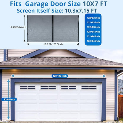 Garage Door Screen for 1 Car 10x7FT, Magnetic Screen Garage with Retractable Fiberglass Mesh and Heavy Duty Weighted Bottom, Easy Assembly & Pass, Hands Free Screen Door w/ 36 Magnets for Garage/Patio