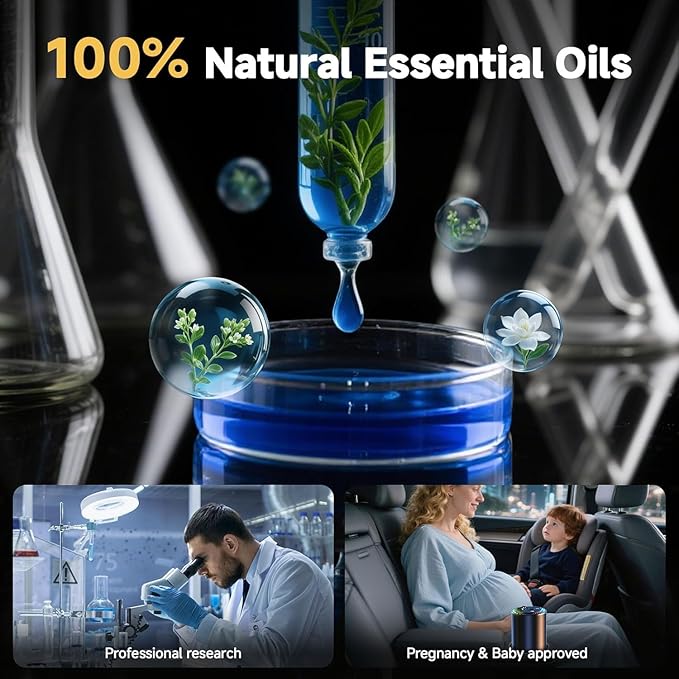 Smart Car Air Freshener with Star Light & 150ml Diffusers Oil Refills, Auto On/Off Aroma Diffuser, 3 Adjustable Modes Rechargeable Aromatizante para Carro - Car Diffuser（Cologne*3）