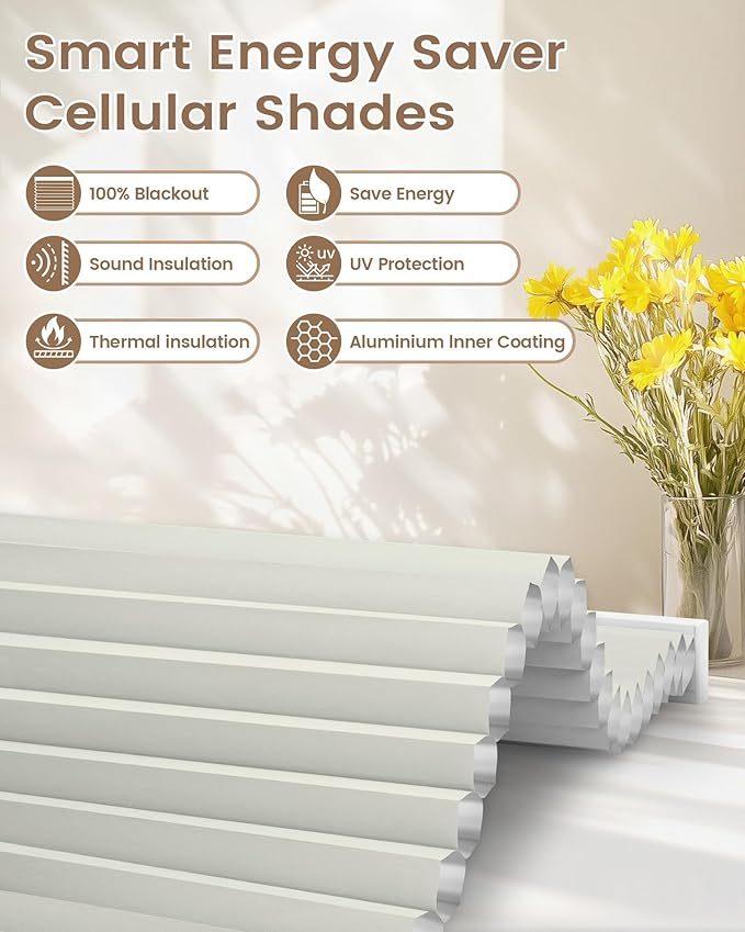 Kincmo Motorized Cellular Shades, Custom Motorized Blinds with Remote, Cordless Smart Electric Honeycomb Blinds Work with Apple HomeKit, Alexa, Google (100%-Blackout-Single-Cell Cream)