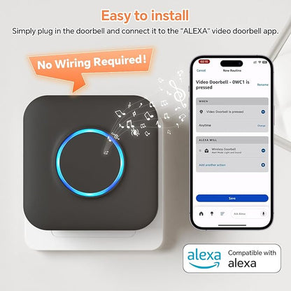 Smart WiFi Wireless Doorbell Chime for Google Nest, Ring, Blink – App-Connected with LED Light, No Wiring Required (1pack, Black)