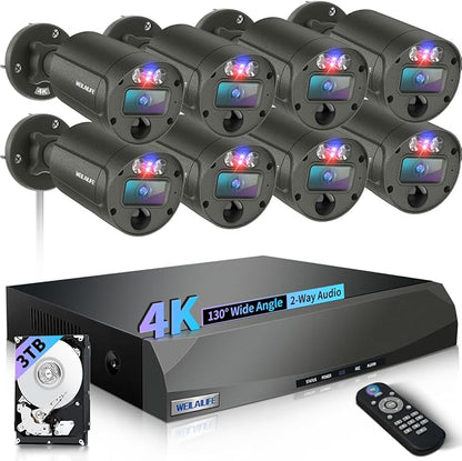 【2-Way Audio & 4K Ultra HD】 Outdoor Wired Security Camera System, Wired Cameras for Home Security, Home POE Video Surveillance Systems DVR Kits