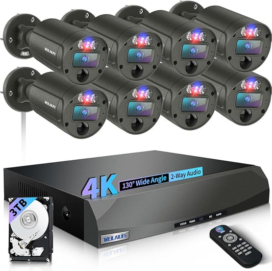 【2-Way Audio & 4K Ultra HD】 Outdoor Wired Security Camera System, Wired Cameras for Home Security, Home POE Video Surveillance Systems DVR Kits