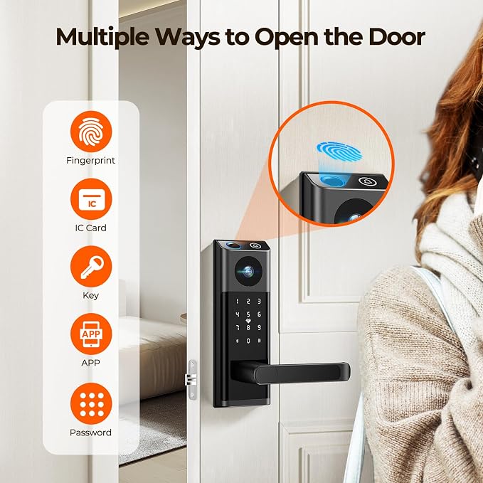 Video Smart Lock with Camera & Doorbell,5-in-1 Door Lock with Handle