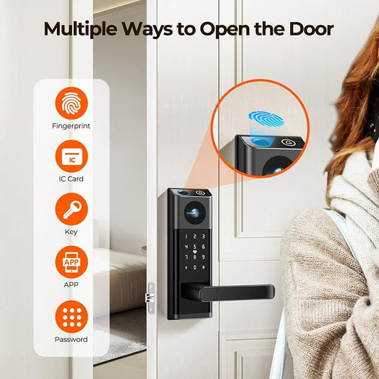 Video Smart Lock with Camera & Doorbell,5-in-1 Door Lock with Handle
