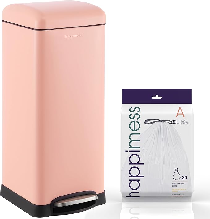 happimess HPM1007J Betty Retro 8-Gallon Step-Open Trash Can, Fingerprint Resistant, Modern, Minimalistic for Home, Kitchen, Laundry Room, Office, Bedroom, Bathroom, Flamingo Pink