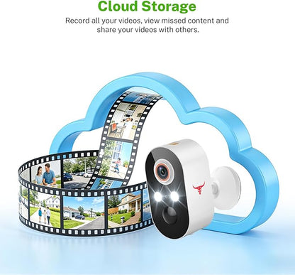 1080P Wireless Security Camera Outdoor, Battery Powered, 2.4G WiFi, Motion Detection, 2-Way Audio, Cloud Storage, Full Color Night Vision for Home Security