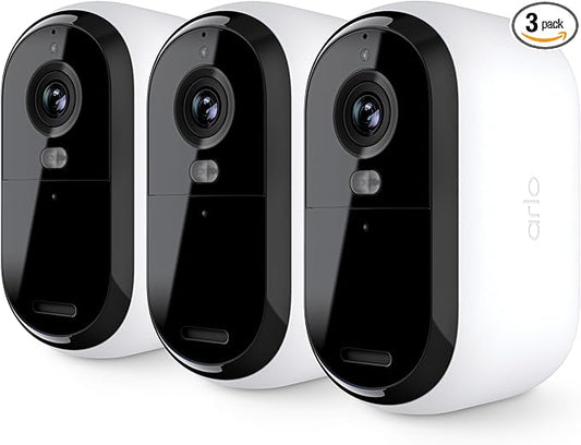 Arlo Essential Security Cameras Wireless Outdoor 1080p HD (2nd Gen, 2023 Release) - Battery Power, Person Recognition, Package Detection, Animated Preview, 3 Cam, White (Renewed)
