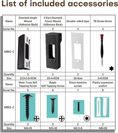 Anti-Theft Angle Adjustable Doorbell Coverd Mount Bracket for Ring Wired Doorbell Plus (Newest Model) 2K 2025 Release, Both Drill & No Drill Aavailable with Security Screws (Covered+Angle)