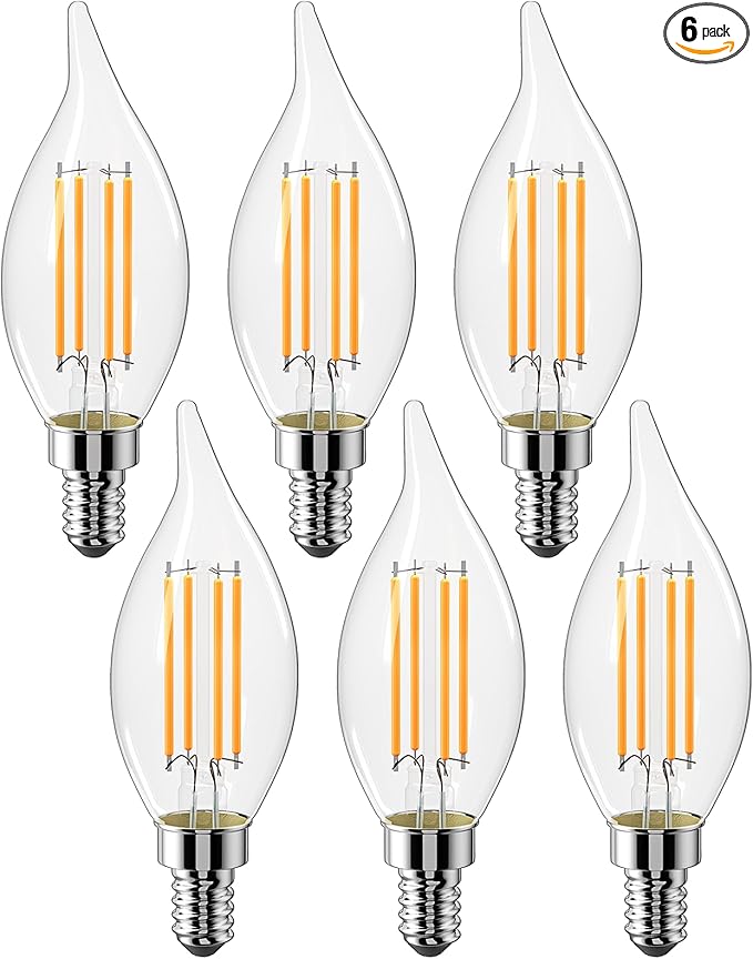 CYLYT E12 Chandelier Bulb 40W Equivalent, Dimmable LED Candelabra Light Bulbs 4W, 2700K Warm White 470 Lumen Lightbulbs, CA11, UL Listed, Pack of 6