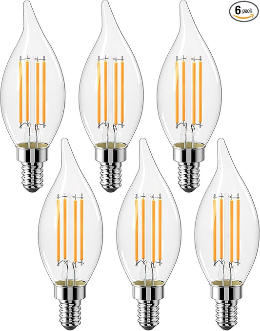 CYLYT E12 Chandelier Bulb 40W Equivalent, Dimmable LED Candelabra Light Bulbs 4W, 2700K Warm White 470 Lumen Lightbulbs, CA11, UL Listed, Pack of 6
