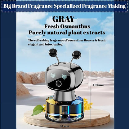 Robot Intelligent Aromatherapy Machine, Smart Cute Robot Car Air Freshener - Fine Spray/Fillable/Four-Gear Adjustment/Vibration Sensing/On-Off/Large Capacity Long-Lasting Fragrance/Gray-V2(Osmanthus)