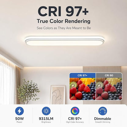 Modern LED Ceiling Lighting with Remote,3Ft Smart LED Ceiling Lamp,50W High Brightness Linear Flush Mount Light Fixture,36.2" Dimmable Led Ceiling Light for Kitchen,Garage,Hallway