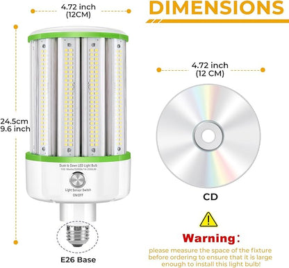 GEPLAD 2 Pack Dusk to Dawn LED Corn Light Bulbs 100W(Equivalent 1000W), E26/E39 Base, 14,000LM 5000K Daylight, Auto On/Off Photocell Sensor, Outdoor LED Light Bulbs for Porch Garage Yard Security