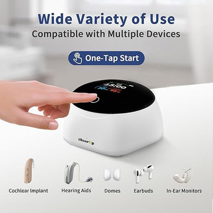 Hearing Aid Dryer & Dehumidifier,15 Mins World's Fastest,Removes Sweat & Moisture for Hearing Aids,Earbuds,Amplifiers,Smart Digital Display,Rechargeable Type C (White Cable)