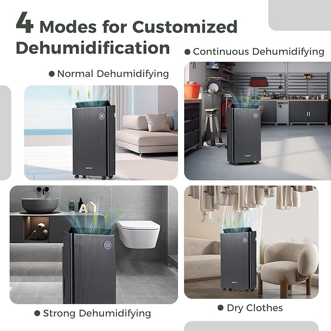 COSTWAY 4,500 Sq. Ft Dehumidifier for Basement, 3-Color Humidity Indicator, Dry Clothes Mode, 12" Drain Hose & Wheels, 57 Pints Dehumidifier for Large Room (Black)