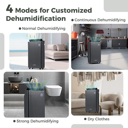 COSTWAY 4,500 Sq. Ft Dehumidifier for Basement, 3-Color Humidity Indicator, Dry Clothes Mode, 12" Drain Hose & Wheels, 57 Pints Dehumidifier for Large Room (Black)